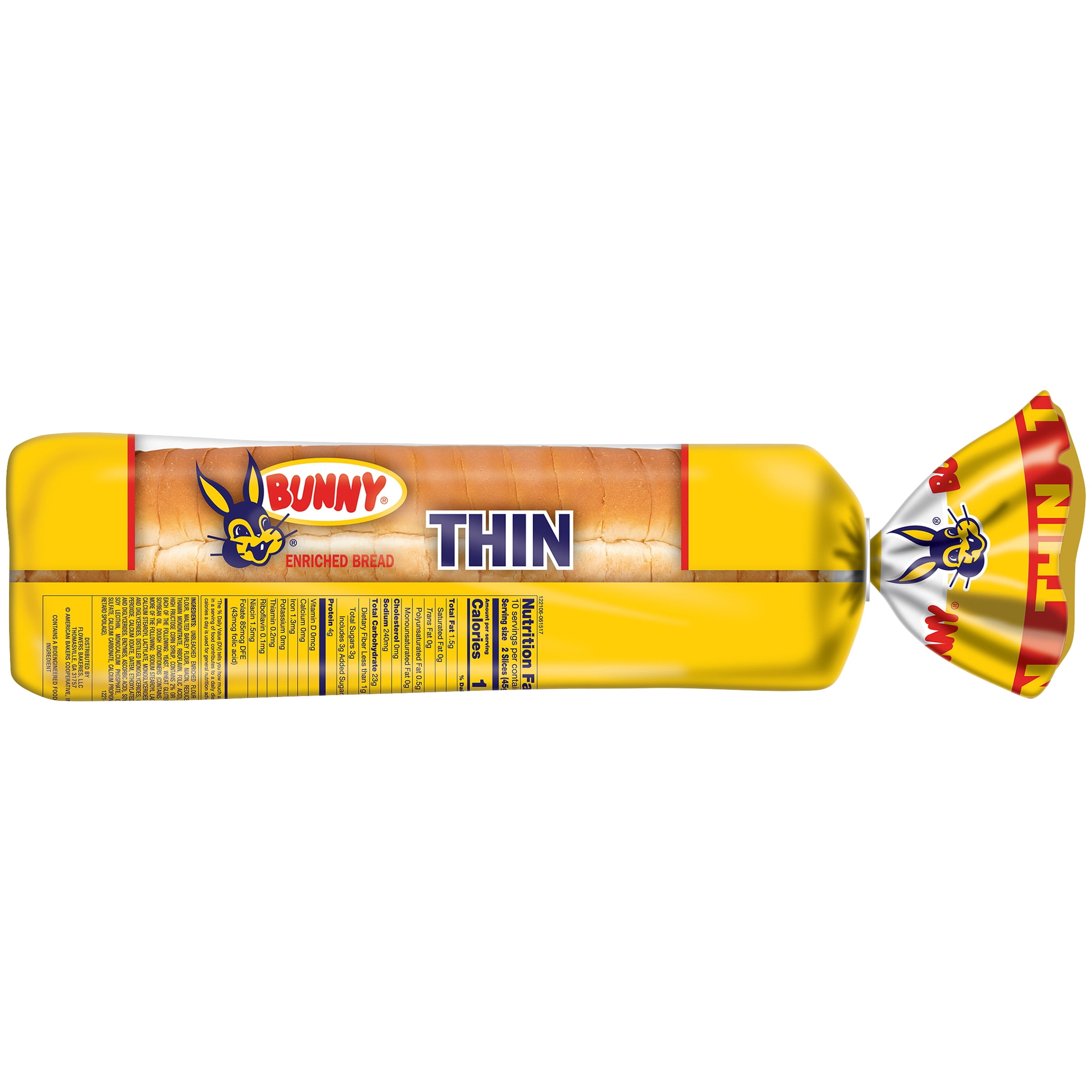 Bunny Bread Thin Sliced, Enriched Sliced White Bread, 16 oz Loaf
