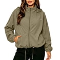 thumbnail image 2 of Womens Hiking Windbreaker Baeitkot Womens Jackets Zip Up Outdoor Hiking Hooded Windbreaker with Pocket Khaki M, 2 of 9