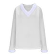 thumbnail image 5 of hotojiny Christmas Shirt for Women Cute Fuzzy Trim V Neck Patchwork Christmas Tee Pullover Long Sleeve Warm Tops, 5 of 7