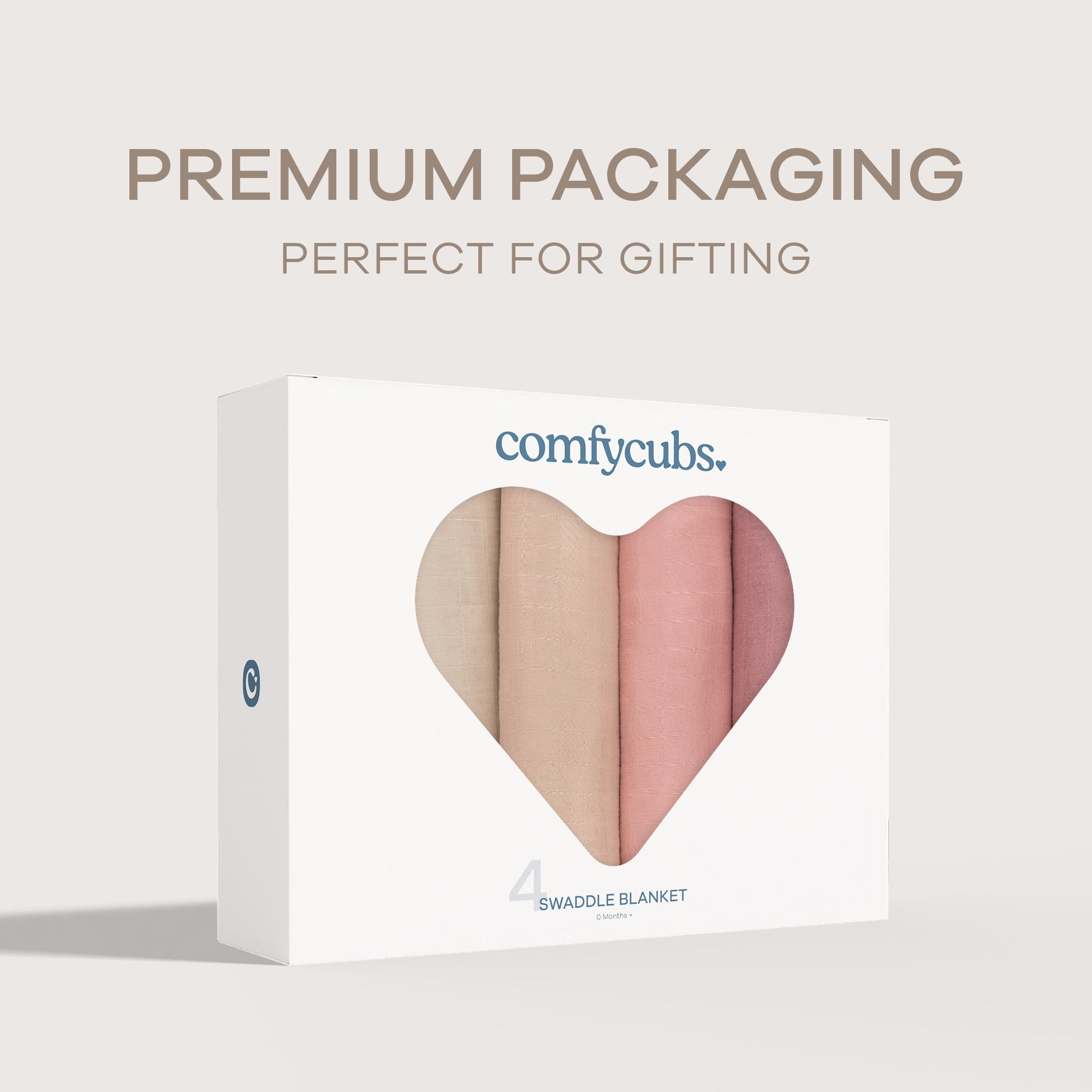 Comfy Cubs Muslin Swaddle Blankets - Neutral Receiving Blanket, Wrap for Boys & Girls (Cream, Blush, Bold Blush, Mauve)