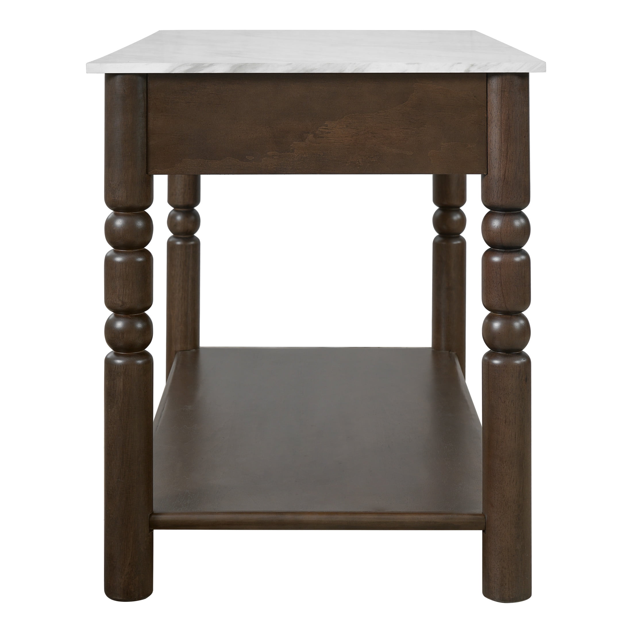 Christopher Knight Home 56.5" Farmhouse Kitchen Island with 4 Drawers, Marble-Look Top, Smoked Oak