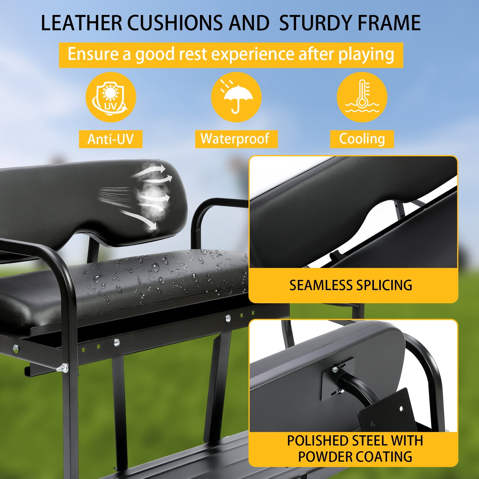 Kojem Rear Seat for Pre-1994 EZGO Marathon Golf Cart Flip Folding Rear Seat Back Kit Black