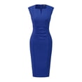 thumbnail image 1 of Vestido de trabajo de oficina con cuello en V y manga casquillo plisada para mujer Azul Real M, 1 of 6