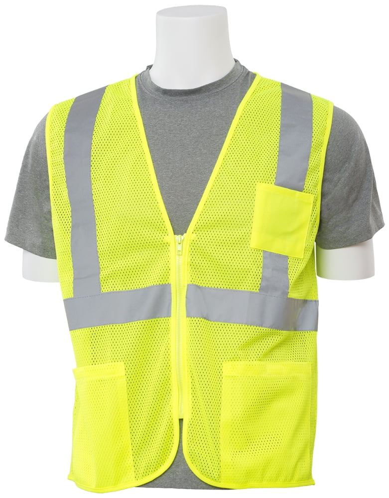 S363P Mesh ANSI Class 2 Zippered Vest with Pockets in Hi-Viz Lime, LG