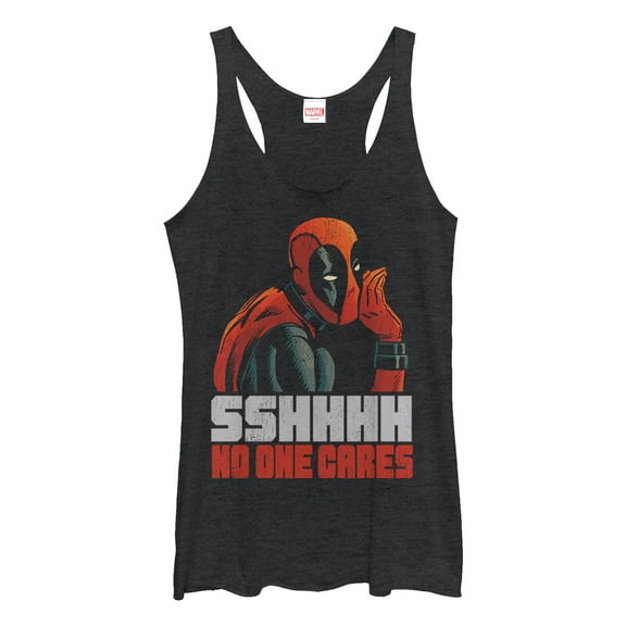 Women's Marvel Deadpool No One Cares  Racerback Tank Top Black Heather X Small