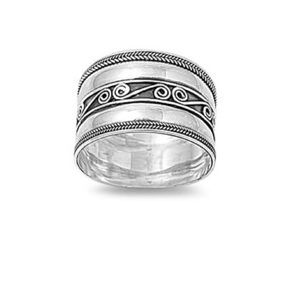 925 Sterling Silver Three Stripes Bali Design Ring Size 8