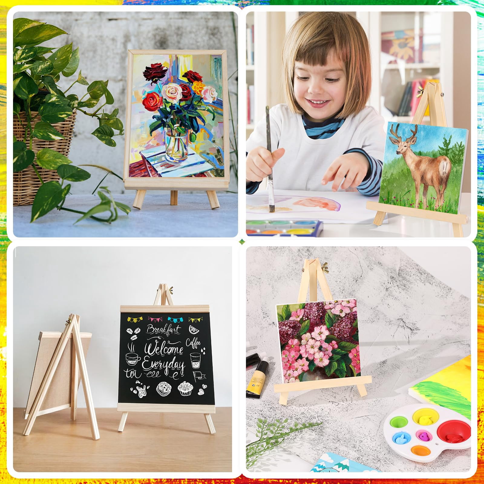 9 Inch Wooden Easel Stand - 6 Pack Mini Display Easels for Painting, Natural Wood,Lightweight & Sturdy for Artists, Crafters, Retail Displays，Signs, Photos, Artwork, Tabletop Decor