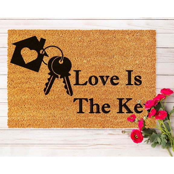 Doormat Love Is The Key Welcome Mat Funny Moving Gift Outside New H (18" x 30") #5537