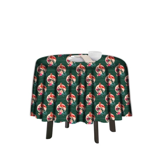 eloria Flamingo Printed Round Table Cloth Resistant Washable Decorative Table Cover for Dining Table