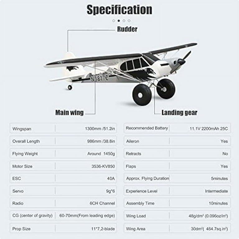 Fms RC Planes, 1300MM Piper PA-18 Super CUB, Reflex V2, 6