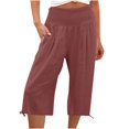 thumbnail image 4 of leijia Plus Size Women's Linen Capris Pants High Waisted Drawstring Casual Cropped Pants Lightweight Summer Lounge Pants, 4 of 6
