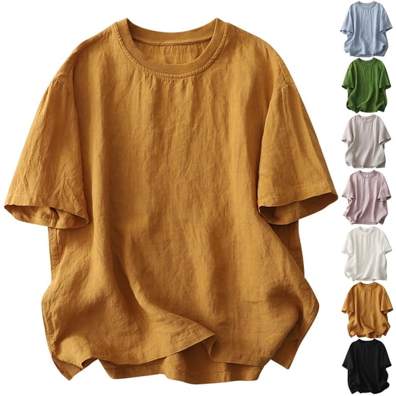Summer Plus Size Tops for Womens 2026 Fashion Short-sleeved V-neck Solid Color Casual Loose T-shirt