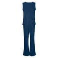 thumbnail image 5 of Conjunto de 2 piezas para mujer: chaleco sin mangas y pantalones anchos, estilo boho informal, color liso, mezcla de poliéster y spandex, 5 of 5