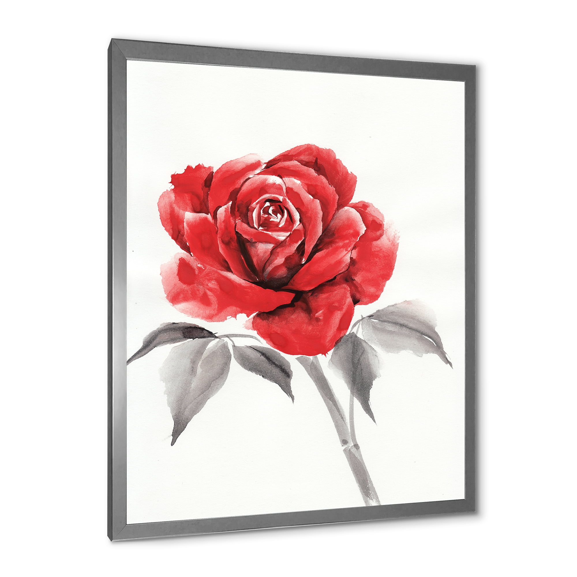Designart 'Ancient Red Rose Flower I' Traditional Framed Art Print