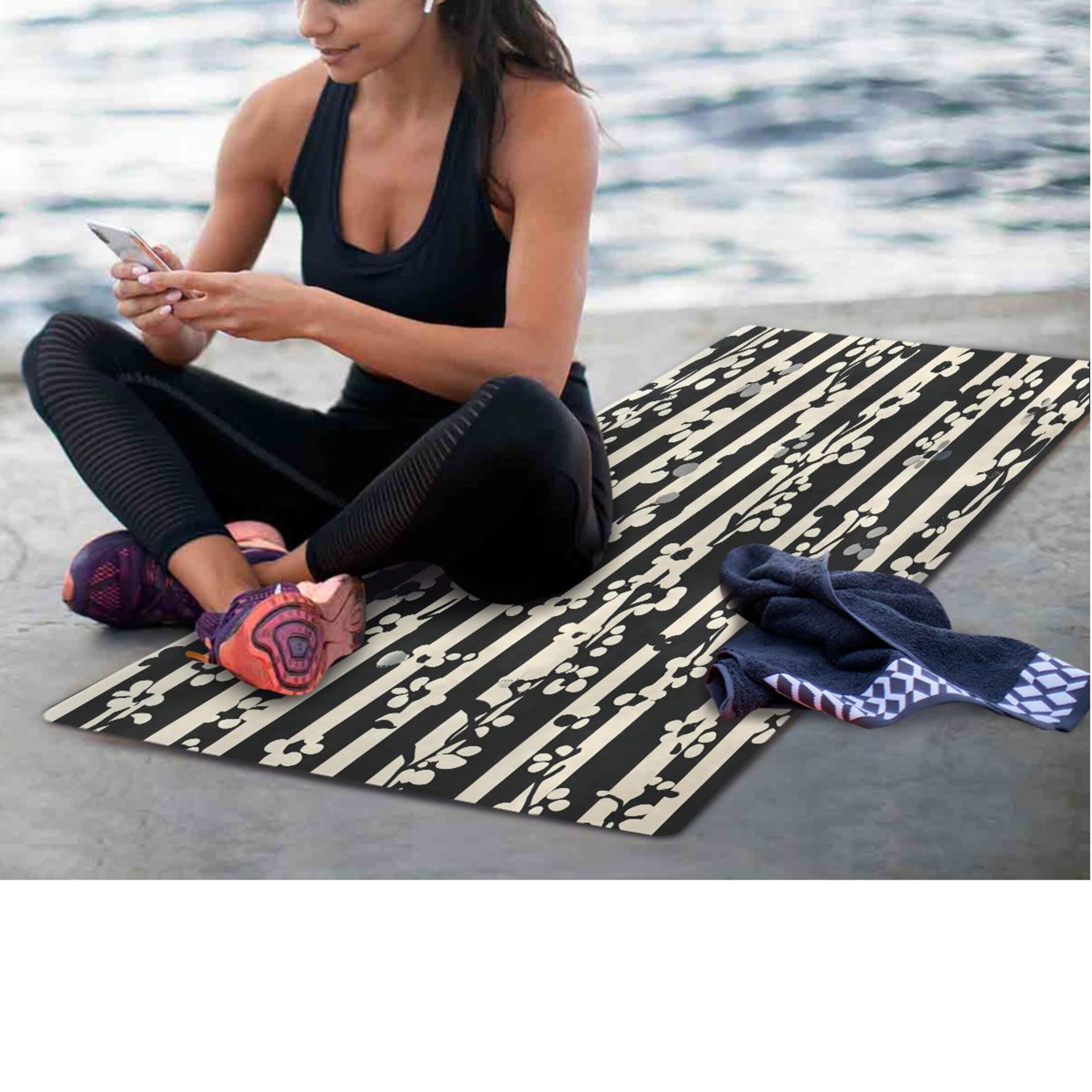 BZSMCE Yoga Mat Women Fitness Mat White Bloom Silhouette Pattern