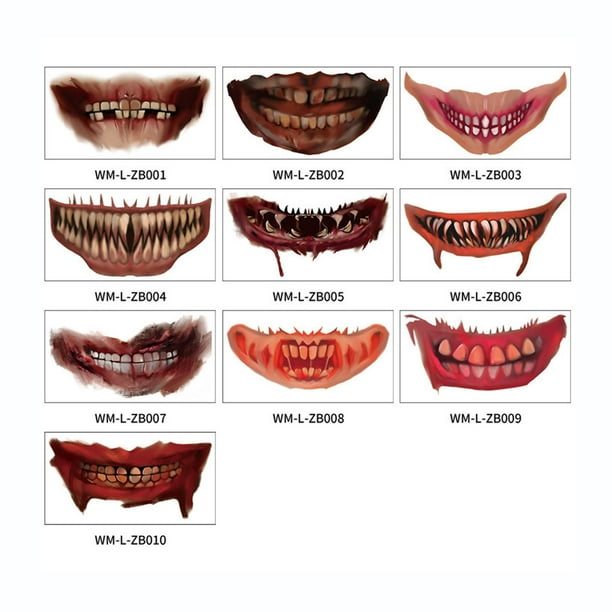 Pegatinas de tatuaje, tatuaje temporal para hombres, mujeres y adultos, pegatinas de Halloween para la boca, pegatinas de terror para labios, pegatinas de maquillaje, suministros para fiestas, pegatin
