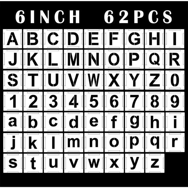 Large Letter Stencils Numbers Craft Stencils 6 Inch 62 Pcs Reusable Plastic Alphabet Templates for Painting On DIY Art Projects