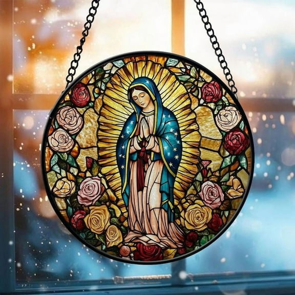 Our Lady of Guadalupe Faux Stained Glass Suncatcher, Virgin Mary Window Hanging Ornament Religious Home Decor, Gift For Christain Home Décor