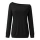 thumbnail image 4 of Blusa de manga larga con hombros descubiertos para mujer - Camiseta informal de verano de color liso, 4 of 6