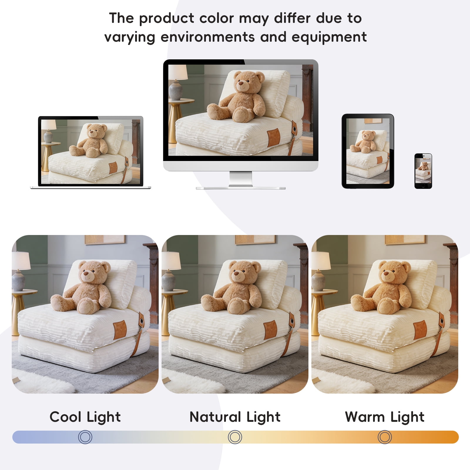 Leumius Folding Sofa Bed,Convertible Chair Bed with Pillow and Back Support,Portable Fold Out Couch Floor Sofa for Living Room Bedroom,White