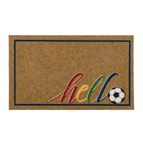 Mohawk Home Hello Soccer All Weather Low Pile Moisture Absorbant Doormat, Tan, 18" x 30"