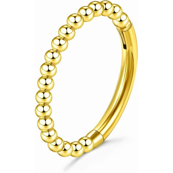 Beaded Nose Hoops for Women Men-316L Surgical Steel Hinged Nose Hoops 16G Clicker Septum Nose Ring Lip Helix Cartilage Hoop Earring Daith Rook Conch Body Piercing Jewelry 6MM 8MM 10MM12MM