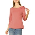 thumbnail image 6 of Allegra K Women's Slim Fit Bow Tie Neck 3/4 Sleeves Work Elegant Knit Top, 6 of 7