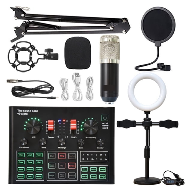 Loomza Wireless Condenser Microphone Sound Card Multi-Microphone Kits Tabletop