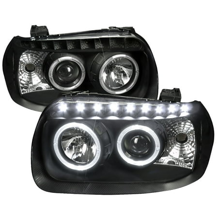 Dual Halo Projector Headlights w/ SMD LED Light Strip (Black Housing/Clear Lens) Made for and Compatible with 2005-2007 Ford Escape