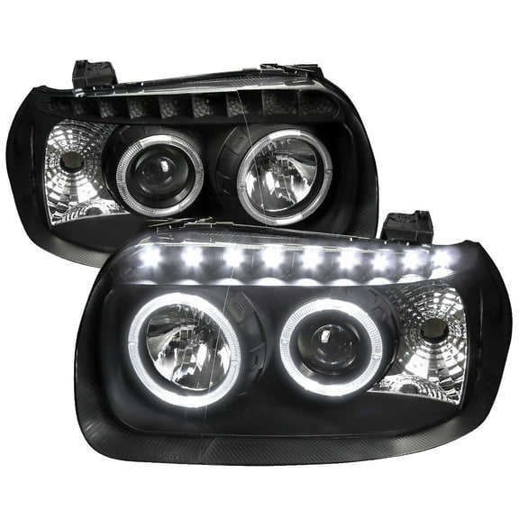 Dual Halo Projector Headlights w/ SMD LED Light Strip (Black Housing/Clear Lens) Made for and Compatible with 2005-2007 Ford Escape