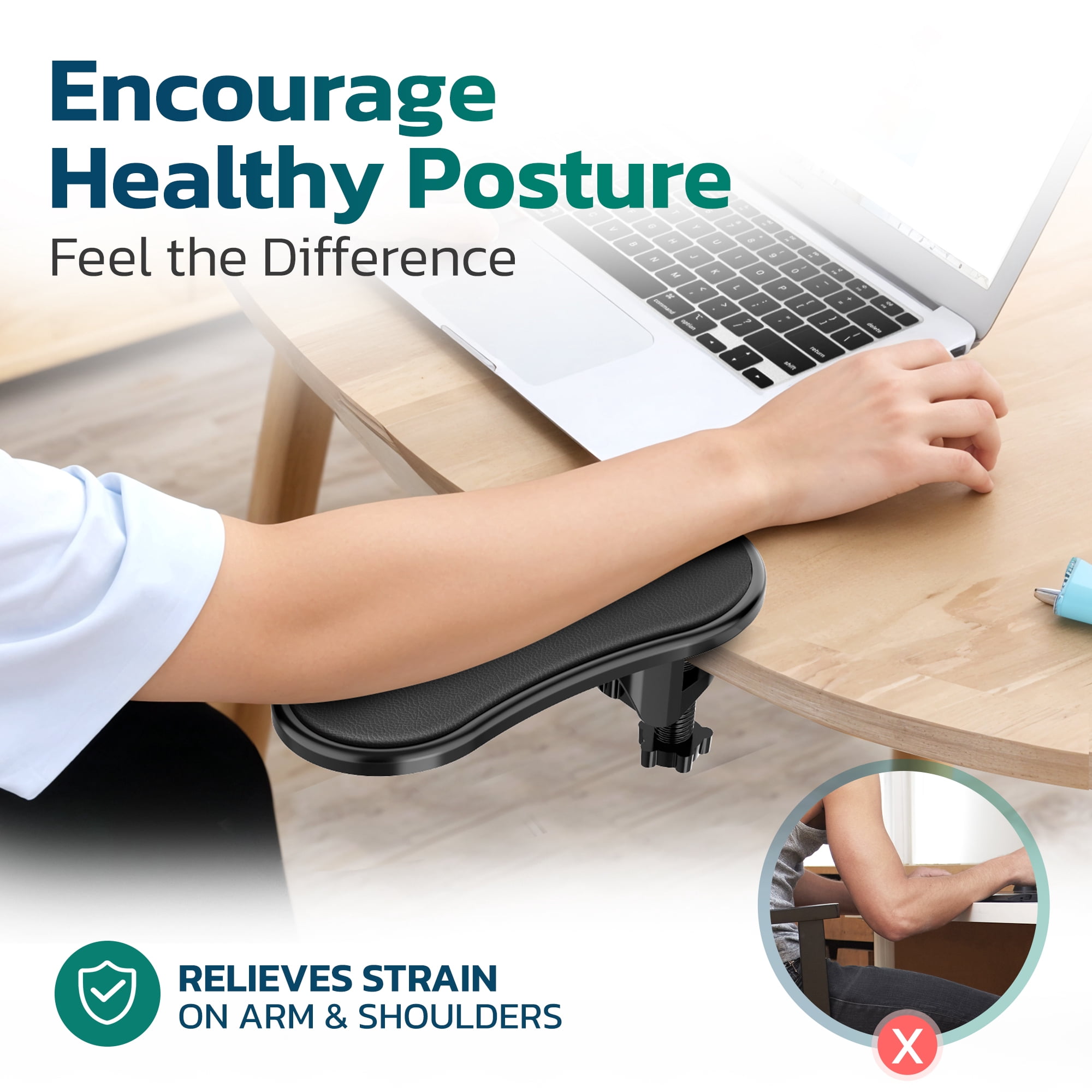 Purely E5620 Computer Arm Rest for Desk, Ergonomics and Adjustable Arm Rest Support for Computer Desk, Desk Wrist Support for Computer Desk Extender, Suitable for Office and Home - Black