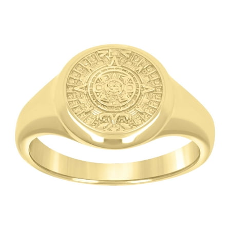 10k Yellow Gold Mens Aztec Calendar Fashion Ring
