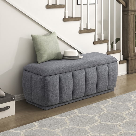 OakvillePark Halorini Textured Fabric Lift Top Storage Bench, Gray