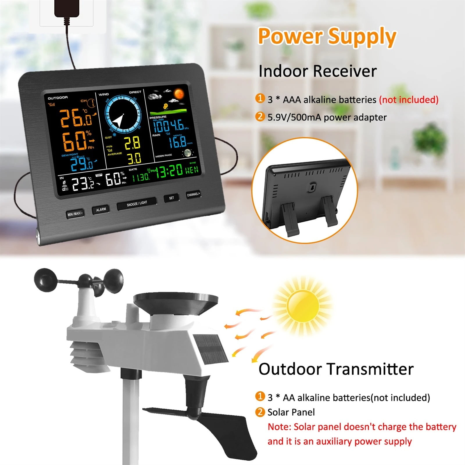 Wireless Weather Station 0366-WF Outdoor Sensor,with Weather Forecast,Temperature,Air Pressure,Humidity,Wind Gauge,Rain Gauge ,High Precision