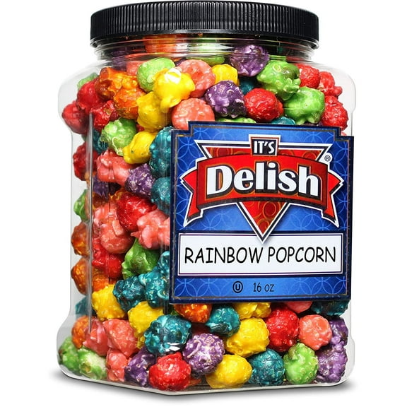 Gourmet Rainbow Colored Popcorn by It's Delish, 16 Oz Jumbo Container  Bulk Colorful Popcorn Snack - Fruity Flavored Air Popped Corn Fun Confetti  Birthday Party, Events  Gluten Free, Vegan, Kosher