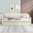 thumbnail image 2 of Kacho Twin Size Upholstery Daybed with Adjustable Trundle &USB Charging Design, Wooden Daybed with Pop Up Trundle and Slat Support for Bedroom Livingroom, Space-Saving, No Box Spring Needed, White, 2 of 7