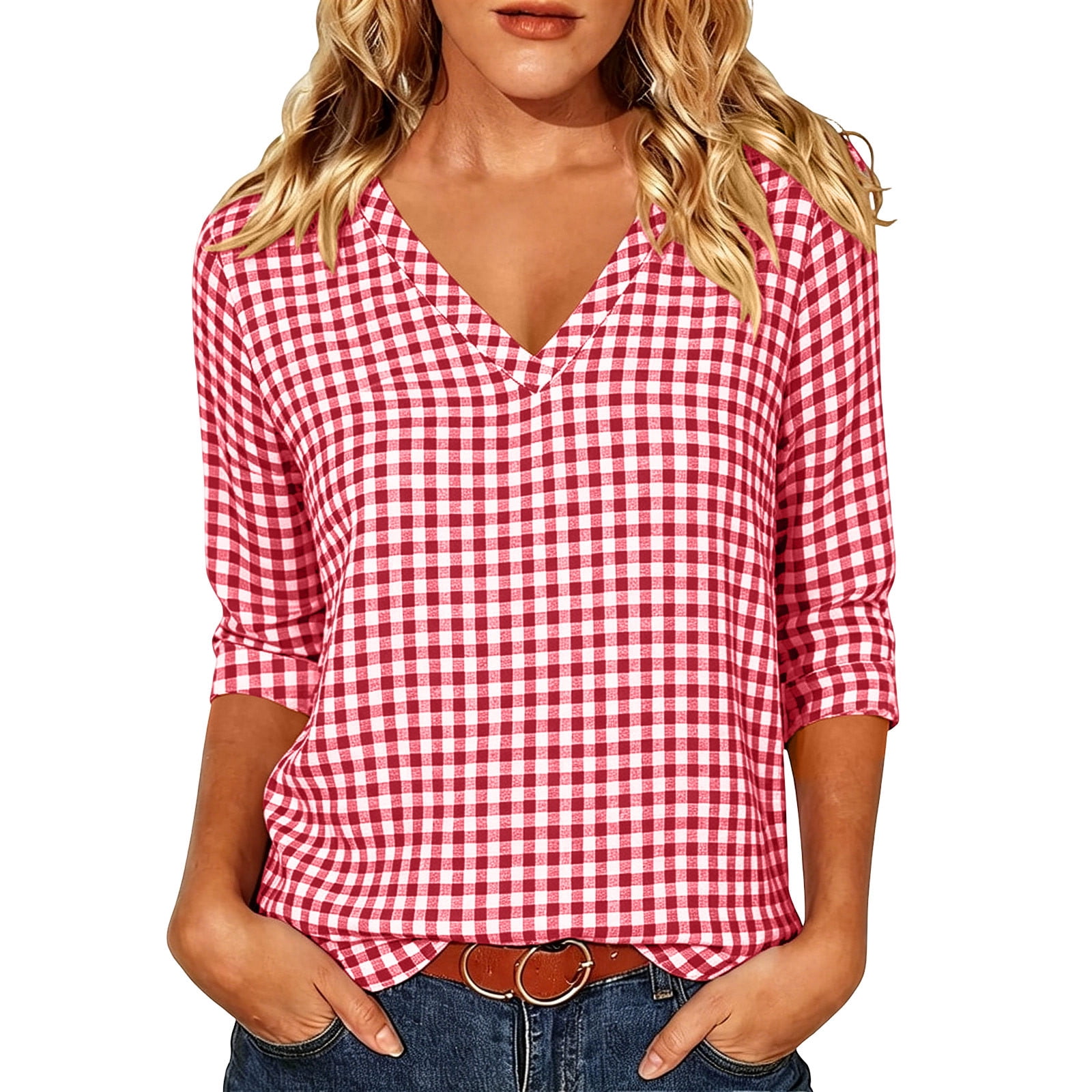 Bosfbaoi Summer Tops for Women V Neck 3/4 Length Sleeve Womens