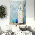 thumbnail image 3 of Nautical Tapestry, Sea Objects on Wooden Backdrop with Vintage Boat Starfish Shell Fishing Net Photo, Wall Hanging for Bedroom Living Room Dorm Decor, 60W X 80L Inches, Blue White, by Ambesonne, 3 of 5