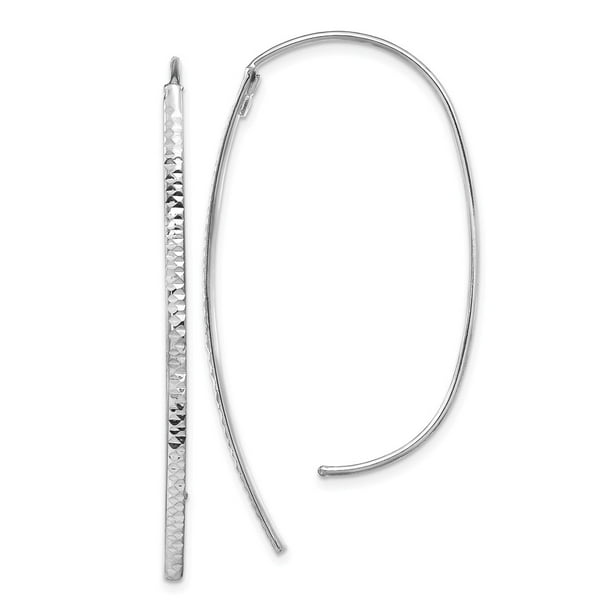 AA Jewels 14k White Gold DiamondCut Threader Earrings 55mm x 27mm