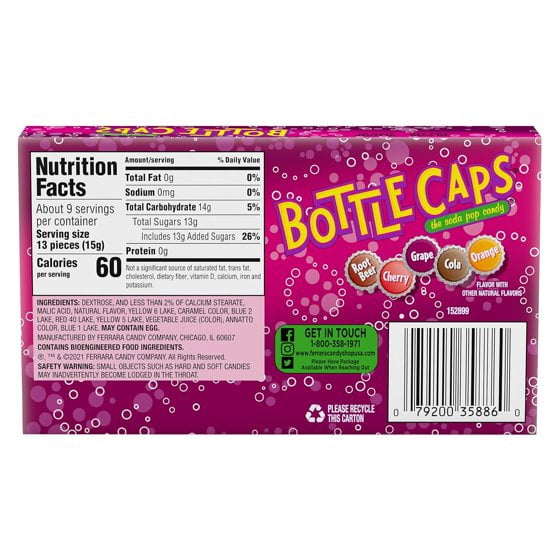 Wonka Bottle Caps, Fizzy Hard Candy, 5 Ounce Theater Candy Boxes (Pack of 7)