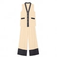 thumbnail image 5 of VBVC Women's 2 Piece Cotton-Linen Outfit Set,Ladies Sleeveless Button Down Top,High Waist Contrast Wide Leg Pants For Women,Beige,S-2XL, 5 of 10
