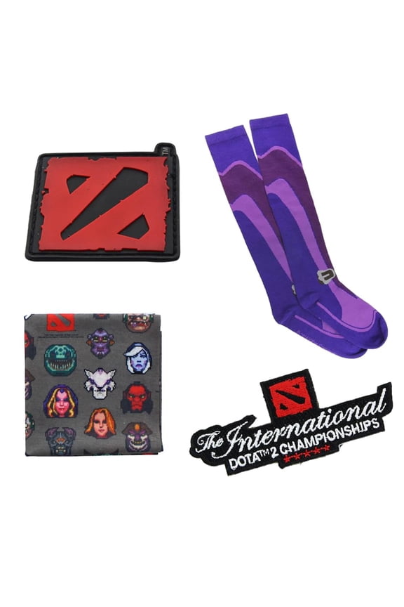 Dota 2 Gift Set: Logo Patch, Self Adhesive Patch, Bandana, & Knee-High Socks