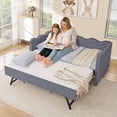 thumbnail image 4 of Twin Size Gingham Daybed with Trundle, Wave Shaped Sofa Bed with USB Port, No Box Spring Needed, 4 of 10