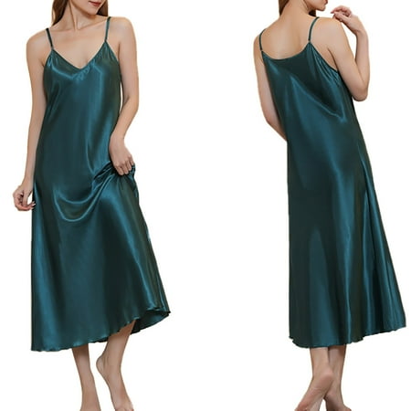 HCURIBAD Silk Nightgown for Women Satin Nightgowns Women s Nightgown Dress Sleepwear Sexy V Neck Negligee Lingerie Long Nightwear 2024 New (Clearance) Women s Sleepwear Summer Nightgowns Green XL