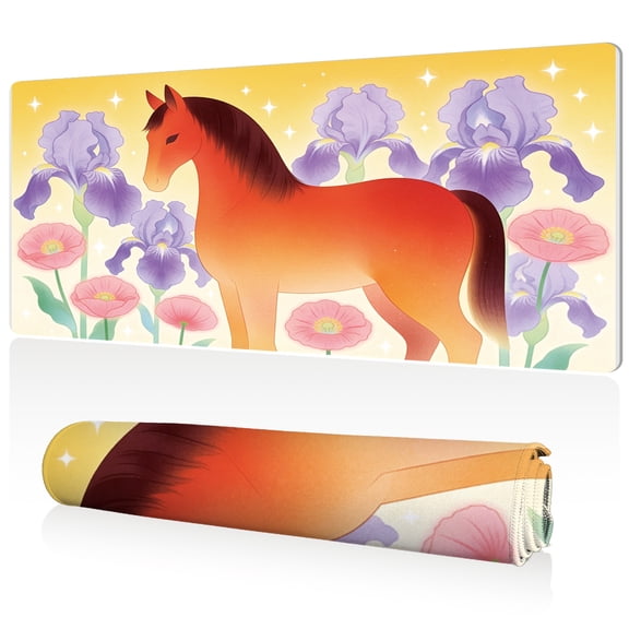 LIVEKEY Extra Large Mouse Pad Majestic Horse with Irises and Stars Design 80x40x0.3cm Full Desk Coverage Non Slip Durable Easy Clean Stitched Edges for Gaming and Office