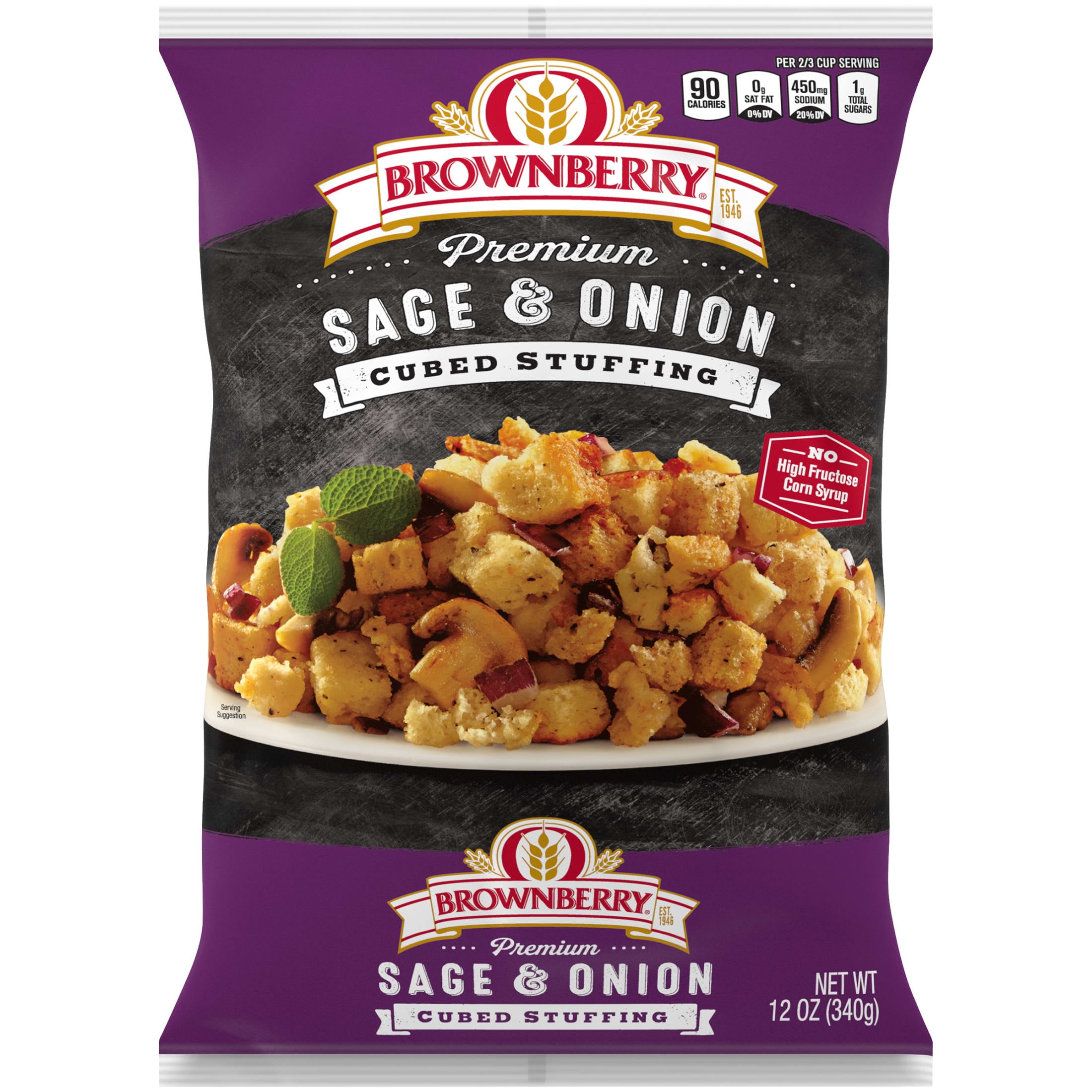 Brownberry Premium Sage & Onion Cubed Bread Stuffing, 12 oz, Turkey Stuffing Mix, Bag