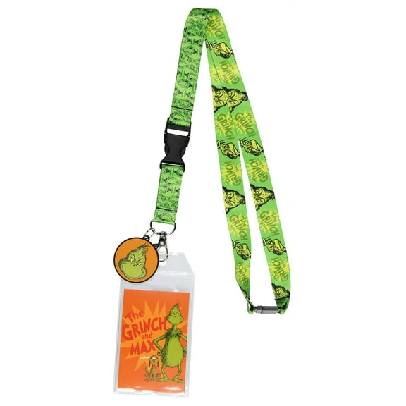 Dr. Seuss The Grinch And Max ID Badge Holder Lanyard w/ 1.5" Logo Rubber Pendant