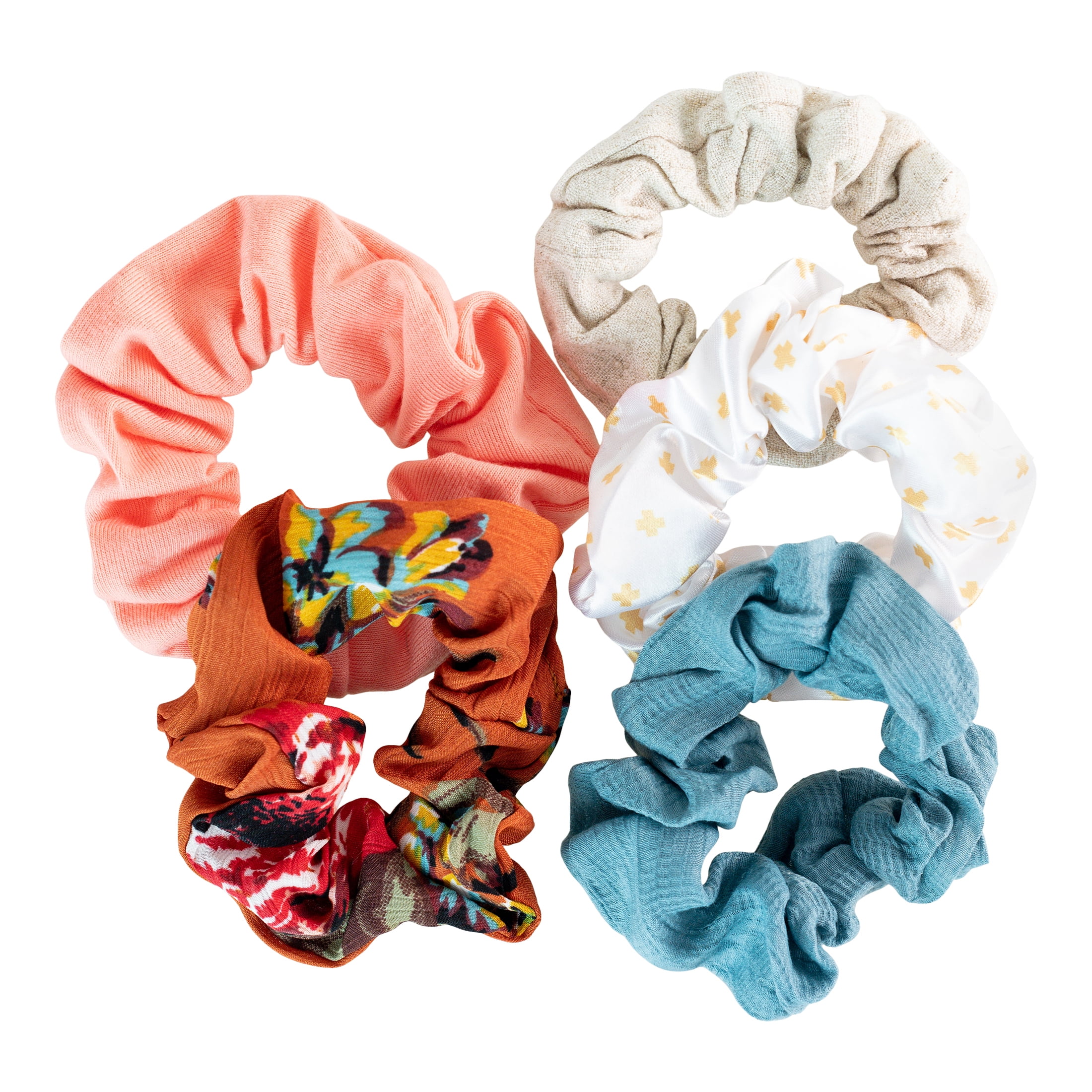 Wild Primrose by Scunci Original Scrunchie in Mixed Textures, Prints and Colors, 5ct