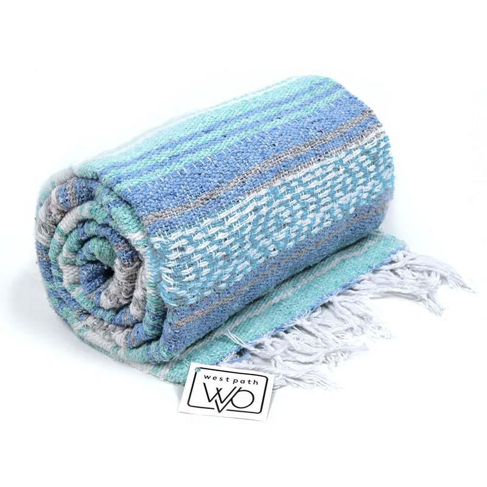 Mexican Blanket Blue White Yoga Blanket | Falsa | Beach Blanket | Serape | Outdoor Blanket | Throw Blanket for Bed, Couch, Van, Picnic, or Travel