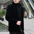 thumbnail image 5 of USNSM Men's Retro Jacket Casual Plus Size Thick Warm Velvet Coat Lapel Zipper Cardigan Long Sleeve Outerwear with Pockets Black 5XL, 5 of 5